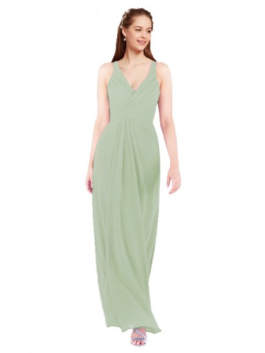 Long Smoke Green Sleeveless Sheath Keyhole Back Bridesmaid Dress Birmingham