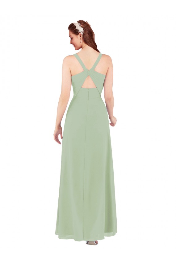Long Smoke Green Sleeveless Sheath Keyhole Back Bridesmaid Dress Birmingham