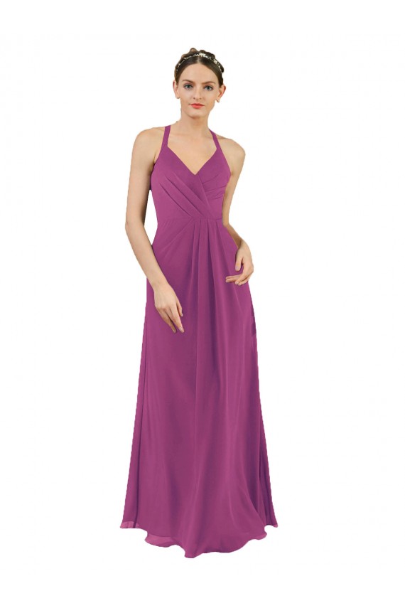 Long Wild Berry Sleeveless Sheath Keyhole Back Bridesmaid Dress Birmingham