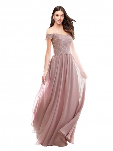 Long Pink Cap Sleeves A-Line Soft Chiffon & Lace Bridesmaid Dress Birmingham