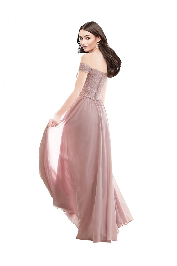 Long Pink Cap Sleeves A-Line Soft Chiffon & Lace Bridesmaid Dress Birmingham