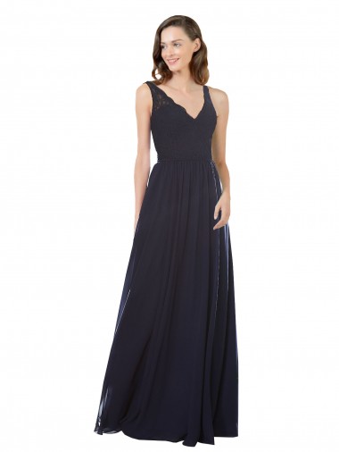 Long Dark Navy Sleeveless A-Line Keyhole Back Bridesmaid Dress Birmingham