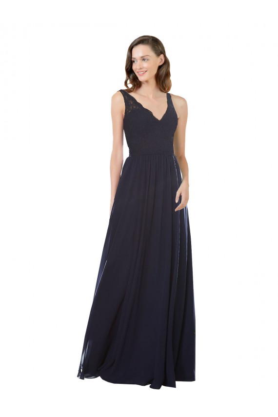 Long Dark Navy Sleeveless A-Line Keyhole Back Bridesmaid Dress Birmingham