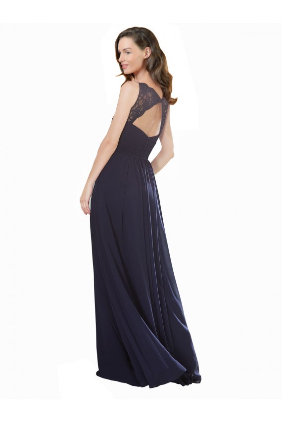Long Dark Navy Sleeveless A-Line Keyhole Back Bridesmaid Dress Birmingham