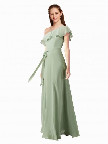 Long Smoke Green Flutter Sleeves A-Line Bridesmaid Dress Birmingham