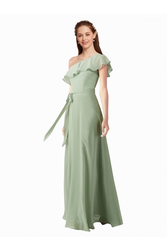 Long Smoke Green Flutter Sleeves A-Line Bridesmaid Dress Birmingham