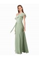Long Smoke Green Flutter Sleeves A-Line Bridesmaid Dress Birmingham
