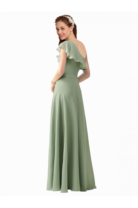 Long Smoke Green Flutter Sleeves A-Line Bridesmaid Dress Birmingham