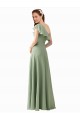 Long Smoke Green Flutter Sleeves A-Line Bridesmaid Dress Birmingham