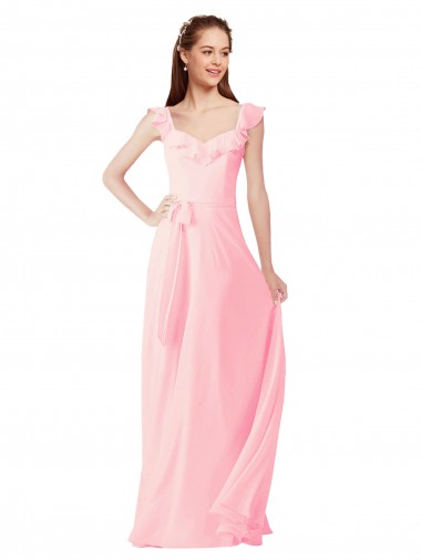 Long Pink Cap Sleeves A-Line Bridesmaid Dress Birmingham