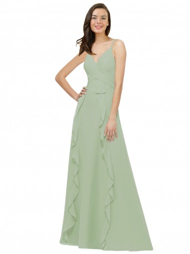 Long Smoke Green Sleeveless A-Line Soft Chiffon Bridesmaid Dress Birmingham