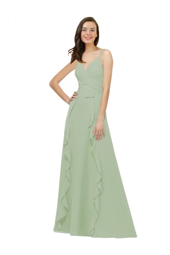 Long Smoke Green Sleeveless A-Line Soft Chiffon Bridesmaid Dress Birmingham