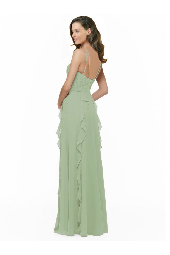 Long Smoke Green Sleeveless A-Line Soft Chiffon Bridesmaid Dress Birmingham