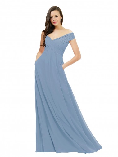 Long Dusty Blue Sleeveless A-Line Bridesmaid Dress / Evening Gowns Birmingham