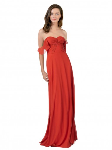 Long Red Sleeveless A-Line V-Back Soft Chiffon Bridesmaid Dress Birmingham