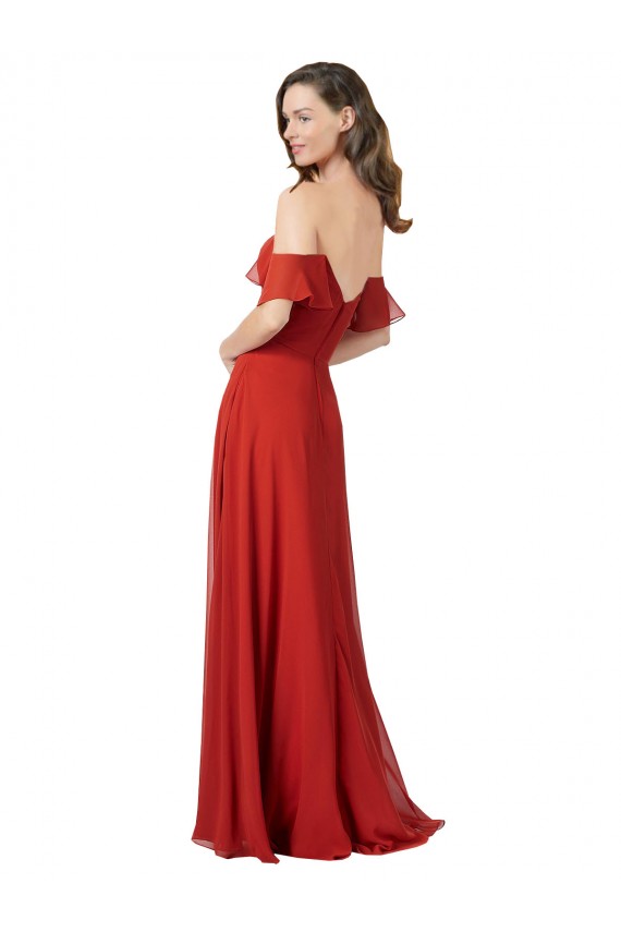 Long Red Sleeveless A-Line V-Back Soft Chiffon Bridesmaid Dress Birmingham