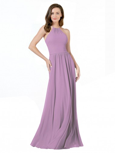 Long Dark Lavender Sleeveless A-Line Soft Chiffon Bridesmaid Dress Birmingham