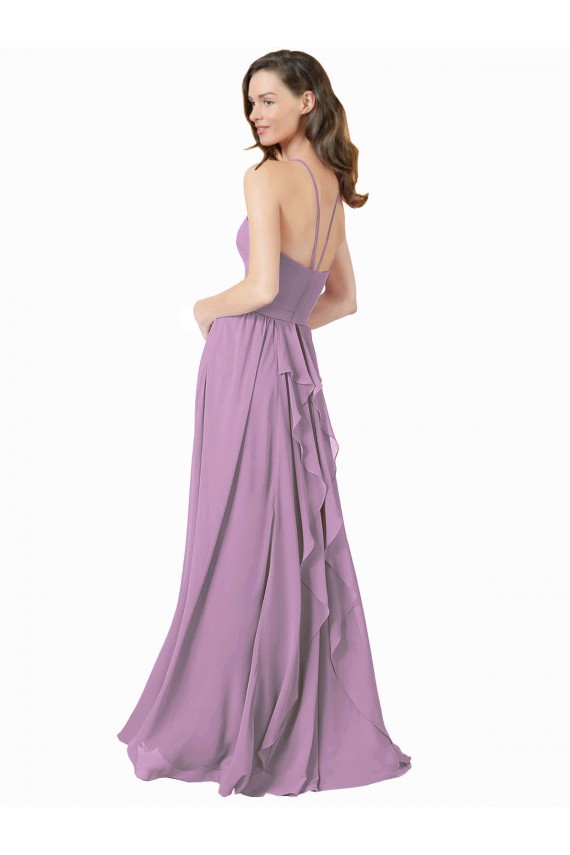Long Dark Lavender Sleeveless A-Line Soft Chiffon Bridesmaid Dress Birmingham