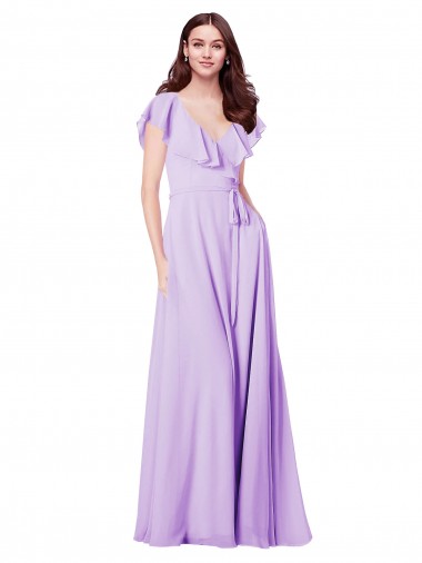 Long Lilac Cap Sleeves A-Line V-Back Bridesmaid Dress / Formal Dress Birmingham