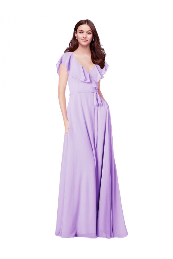 Long Lilac Cap Sleeves A-Line V-Back Bridesmaid Dress / Formal Dress Birmingham