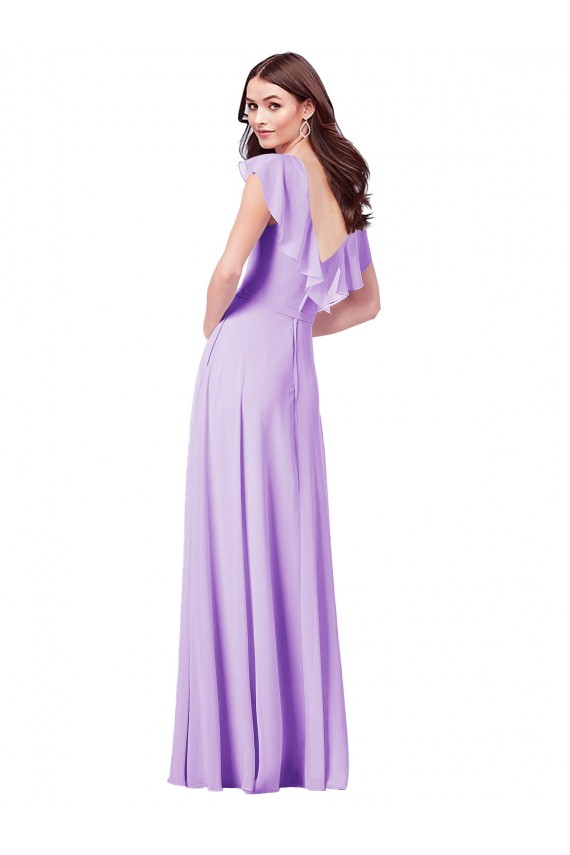 Long Lilac Cap Sleeves A-Line V-Back Bridesmaid Dress / Formal Dress Birmingham