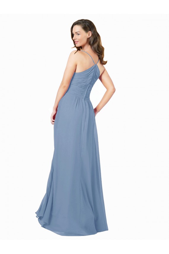 Long Dusty Blue Sleeveless A-Line Open Back Bridesmaid Dress / Evening Dress Birmingham