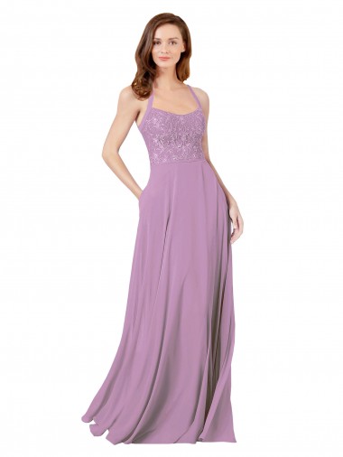 Long Dark Lavender Sleeveless A-Line Soft Chiffon & Lace Bridesmaid Dress Birmingham