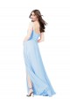 Long Light Sky Blue Sleeveless Sheath Bridesmaid Dress Birmingham