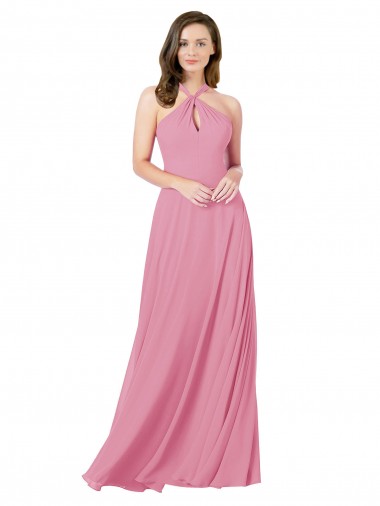 Long Skin Pink Sleeveless A-Line Keyhole Back Prom Dress / Bridesmaid Dress Birmingham
