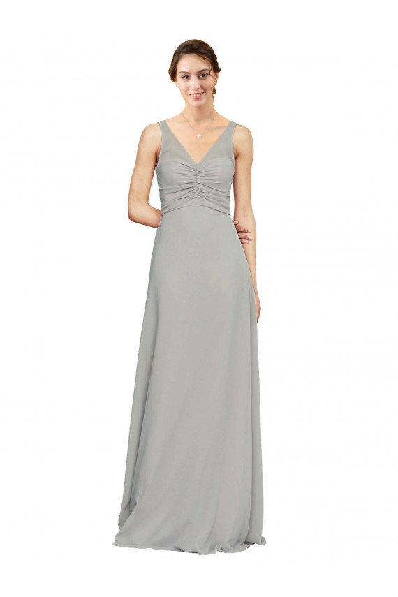Long Silver Sleeveless A-Line Soft Chiffon Bridesmaid Dress Birmingham