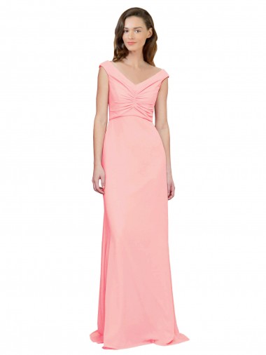 Long Salmon Sleeveless A-Line Soft Chiffon Bridesmaid Dress Birmingham