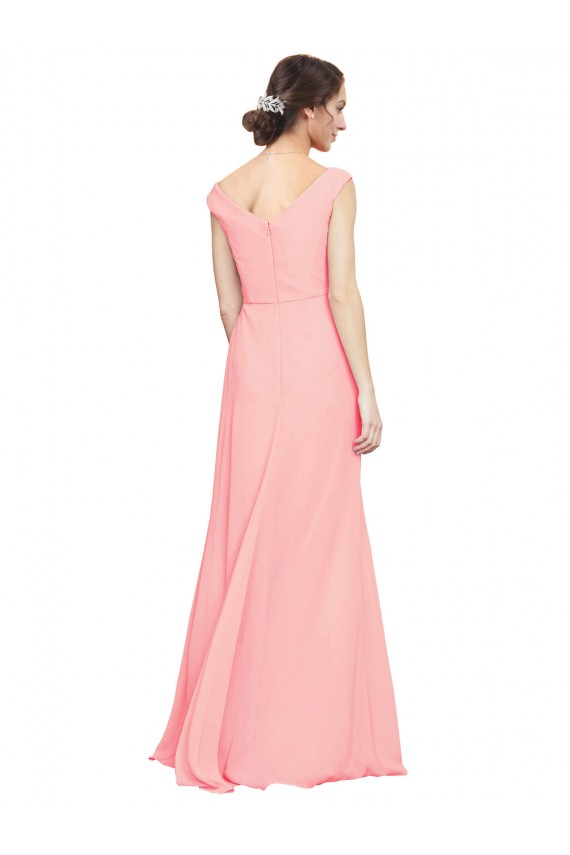 Long Salmon Sleeveless A-Line Soft Chiffon Bridesmaid Dress Birmingham