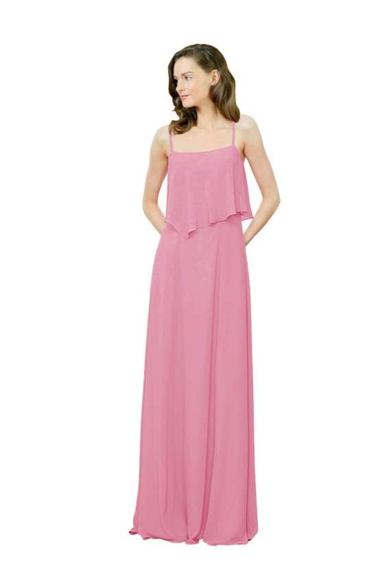 Long Skin Pink Sleeveless A-Line Soft Chiffon Bridesmaid Dress Birmingham