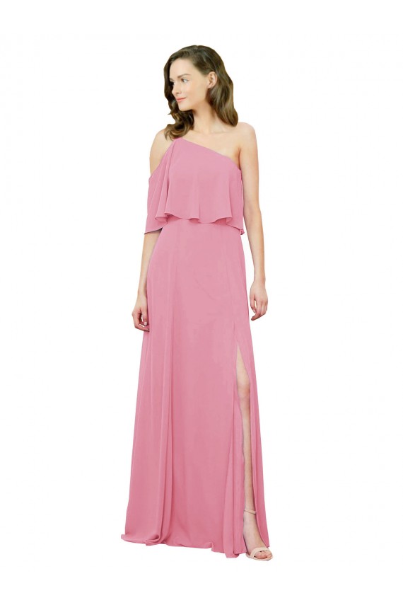 Long Skin Pink Sleeveless A-Line Soft Chiffon Bridal Party Dress Birmingham