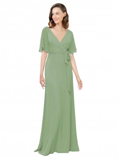 Long Seagrass Short Flutter Sleeves A-Line Bridesmaid Dress Birmingham