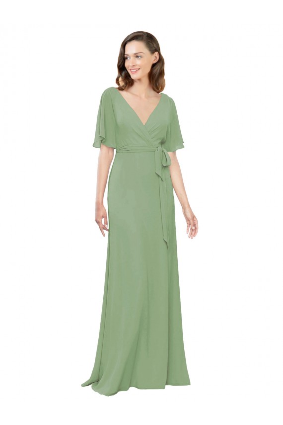 Long Seagrass Short Flutter Sleeves A-Line Bridesmaid Dress Birmingham