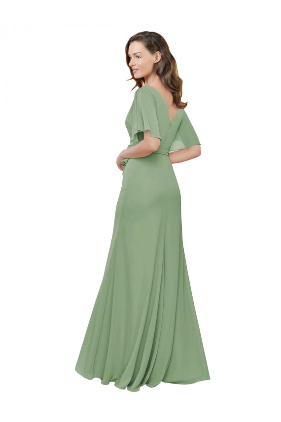 Long Seagrass Short Flutter Sleeves A-Line Bridesmaid Dress Birmingham