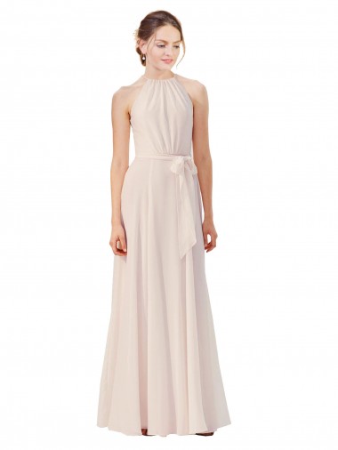 Long Cream Pink Sleeveless A-Line Soft Chiffon Bridesmaid Dress Birmingham