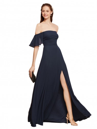 Long Dark Navy Sleeveless A-Line High Slit Prom Dress / Bridesmaid Dress Birmingham