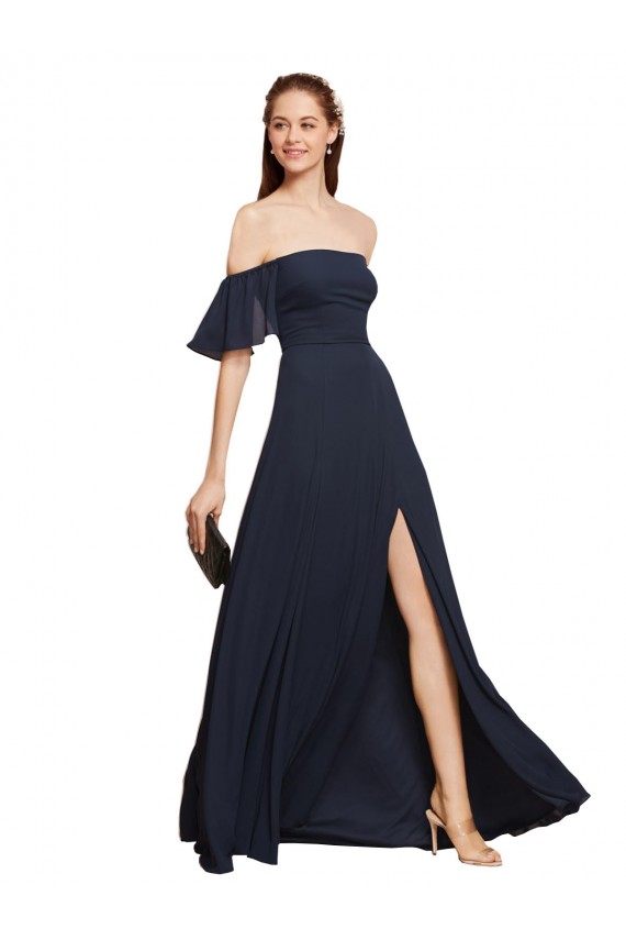 Long Dark Navy Sleeveless A-Line High Slit Prom Dress / Bridesmaid Dress Birmingham