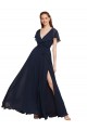 Long Dark Navy Cap Sleeves A-Line V-Back Bridesmaid Dress / Evening Gowns Birmingham