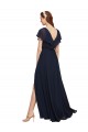 Long Dark Navy Cap Sleeves A-Line V-Back Bridesmaid Dress / Evening Gowns Birmingham