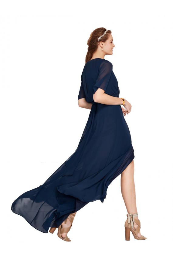 Long Dark Navy Flutter Sleeves A-Line Bridesmaid Dress / Formal Dress Birmingham