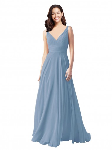 Long Dusty Blue Sleeveless A-Line Wedding Party Dress Birmingham