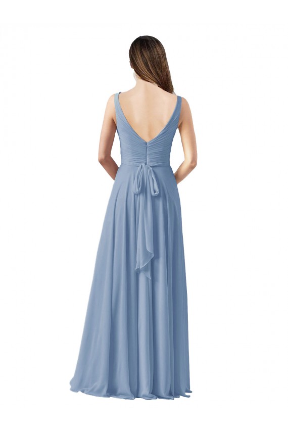 Long Dusty Blue Sleeveless A-Line Wedding Party Dress Birmingham