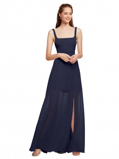 Long Dark Navy Sleeveless A-Line Front Slit Bridesmaid Dress / Evening Dress Birmingham
