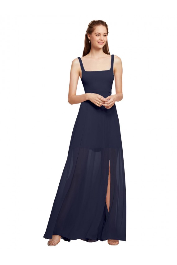 Long Dark Navy Sleeveless A-Line Front Slit Bridesmaid Dress / Evening Dress Birmingham