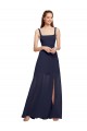 Long Dark Navy Sleeveless A-Line Front Slit Bridesmaid Dress / Evening Dress Birmingham