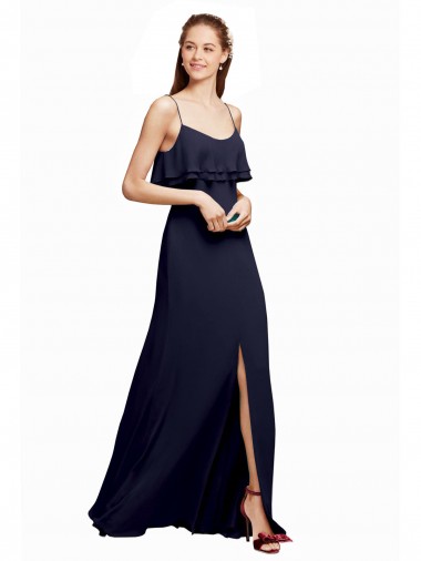 Long Floor Length Dark Navy Sleeveless A-Line V-Back Bridesmaid Dress Birmingham