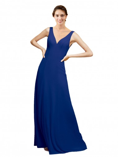 Long Floor Length Royal Blue Sleeveless A-Line Low Back Bridesmaid Dress Birmingham